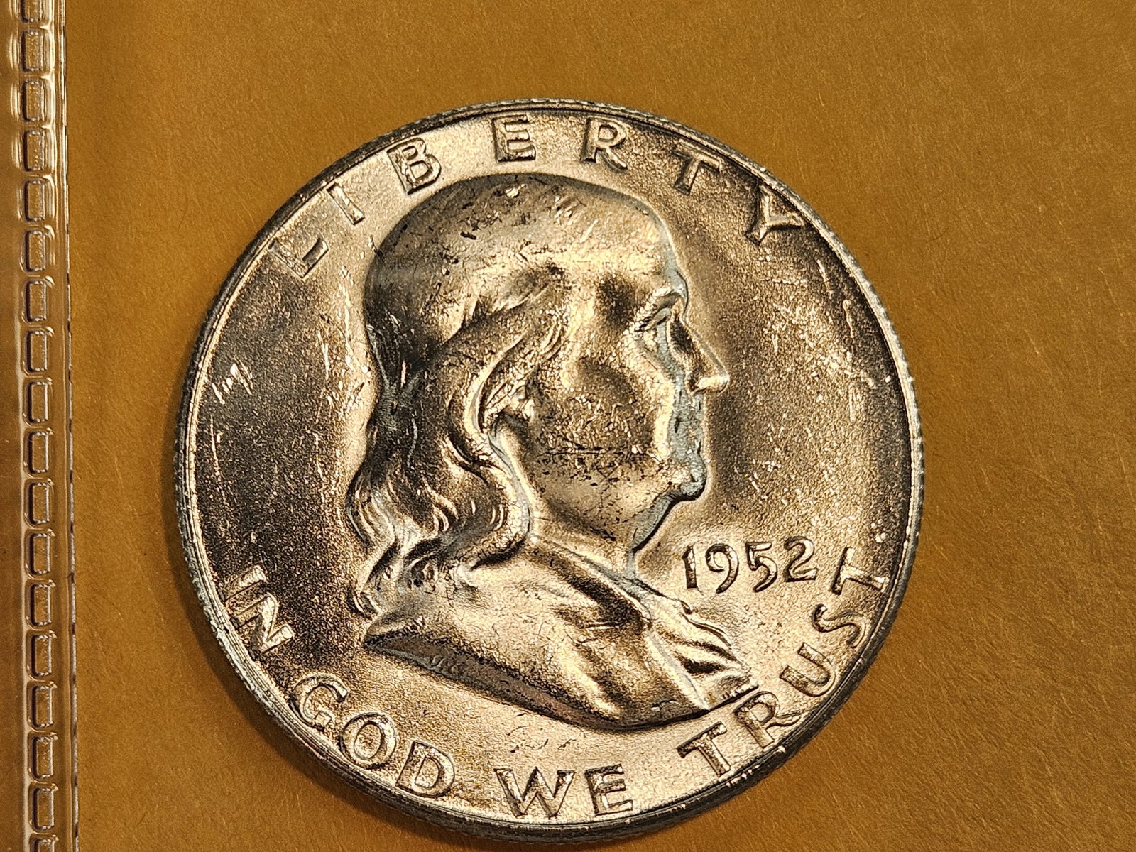 Choice Brilliant Uncirculated 1952-S Franklin Half Dollar: Good contrast