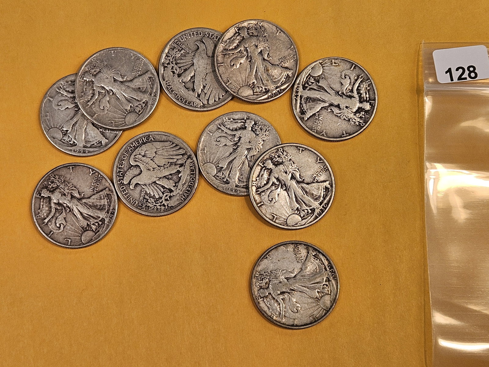 Ten mixed Walking Liberty silver Half Dollars: Circulated