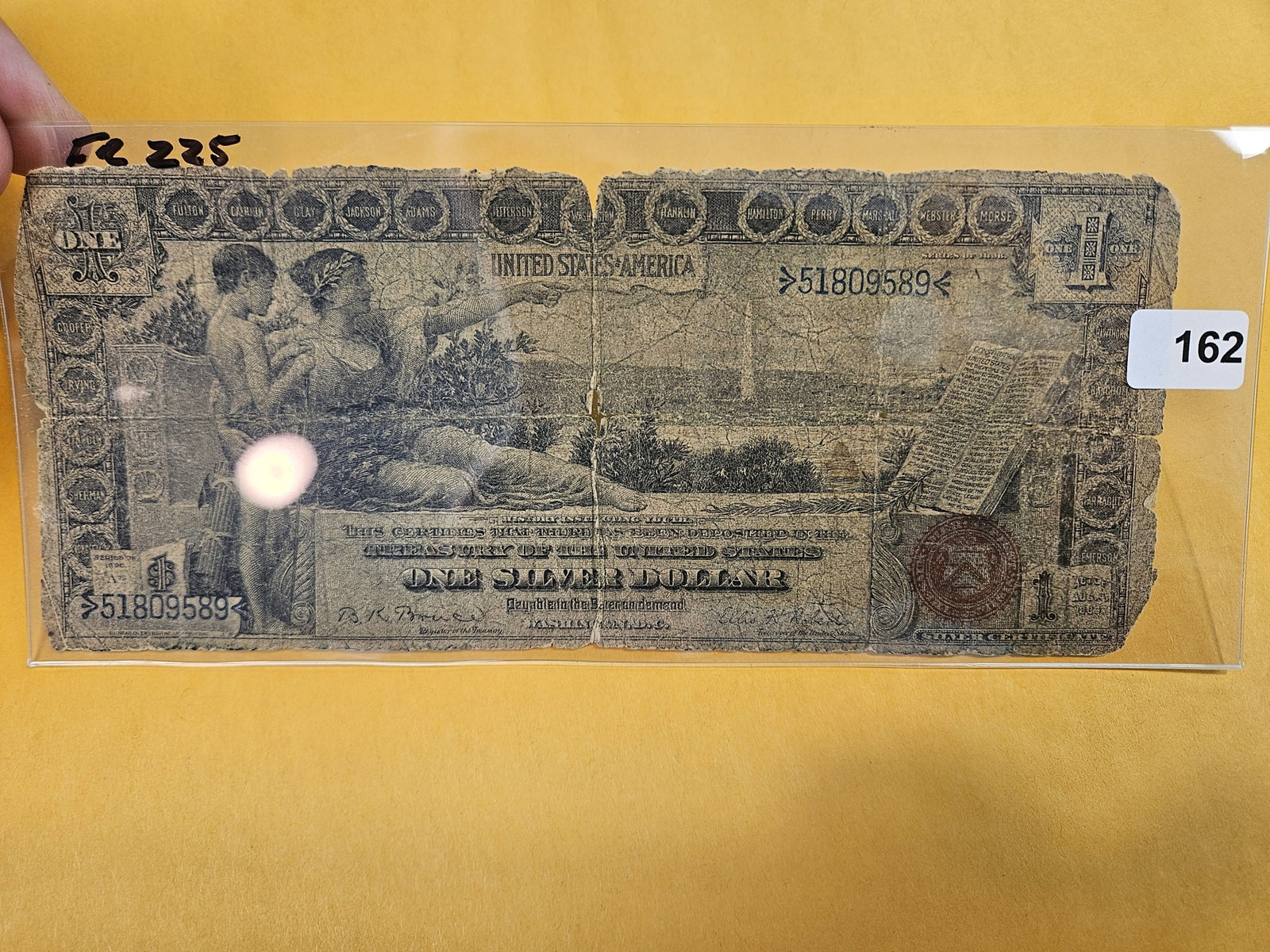 Series of 1896 Large Size One Silver Dollar Currency: Educational Series. FR 225. Very well circulated