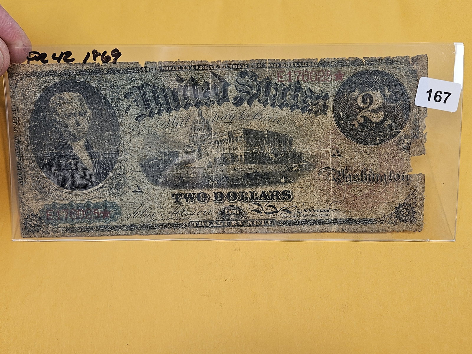 Older 1869 Two Dollar Legal Tender STAR Note: FR 42. Star Replacement