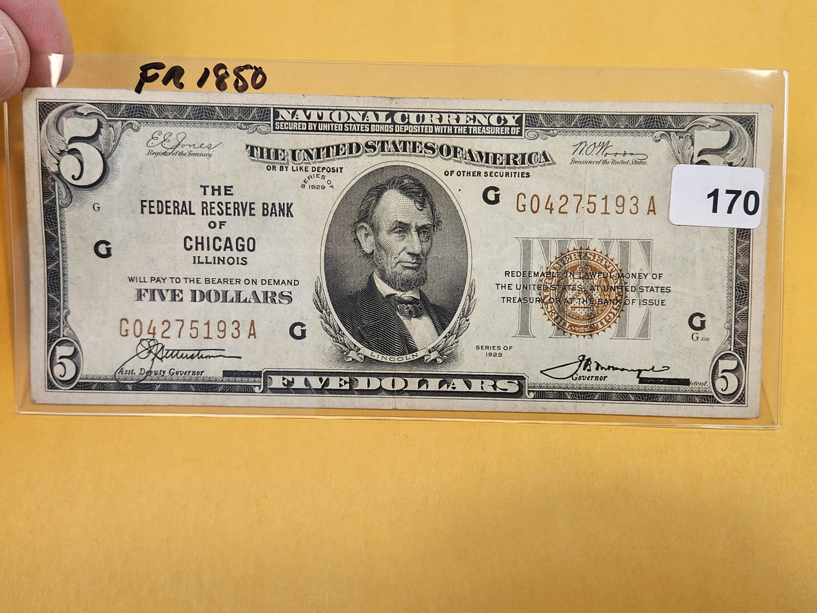 Series of 1929 Five Dollar National Currency in Extra Fine (1 of 2)
