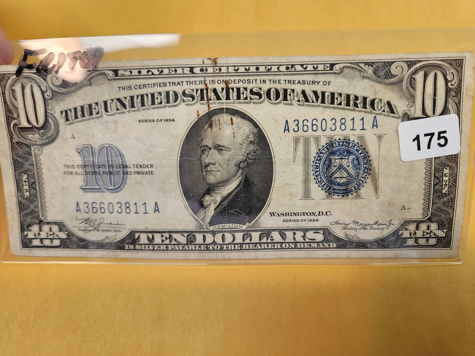 Series of 1934 Ten Dollar Silver Certificate in Extra Fine: FR 1709