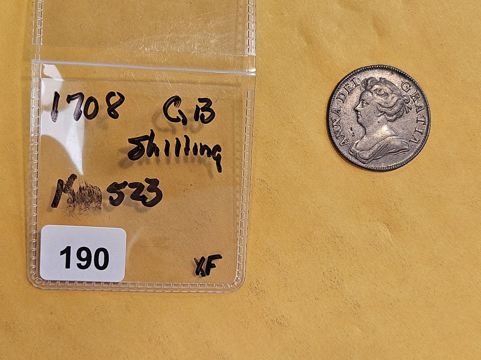 ** Rare ** 1708 Great Britain silver shilling in Very Fine - 2