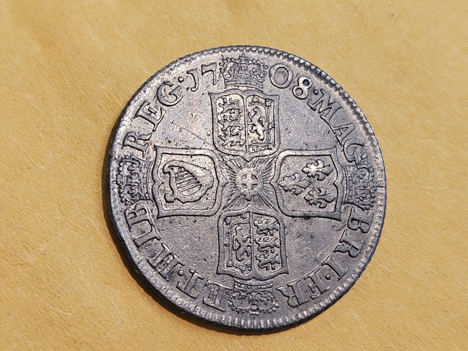 ** Rare ** 1708 Great Britain silver shilling in Very Fine - 8