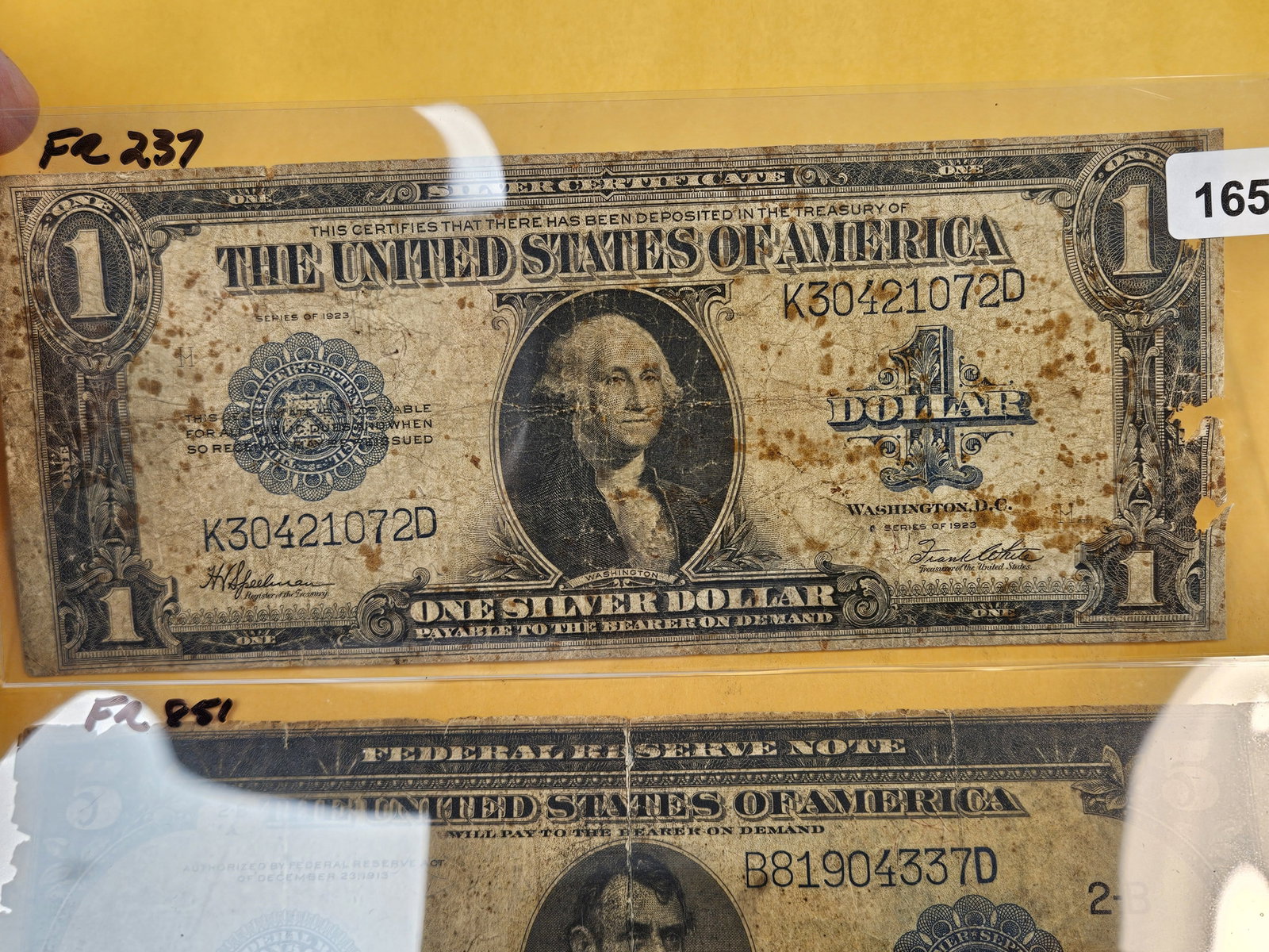 One and Five Dollar Large Size US currency - 2