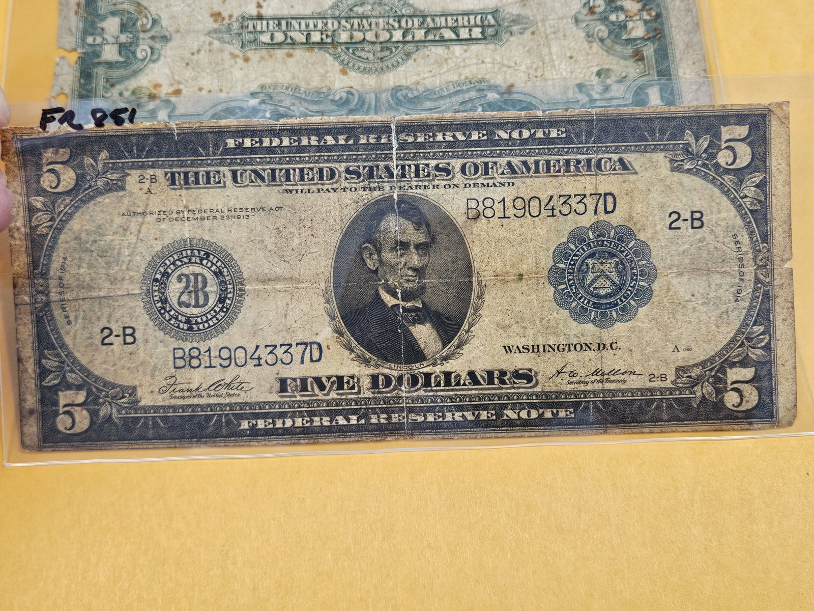 One and Five Dollar Large Size US currency - 4