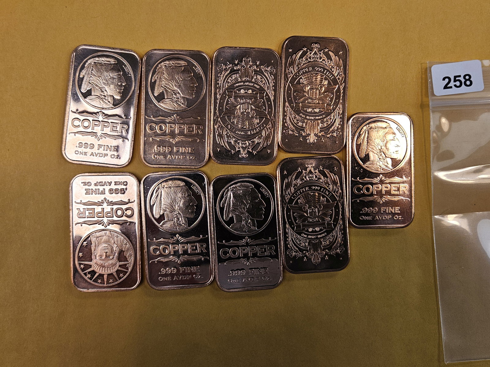 Nine .999 fine copper art bars: Purty