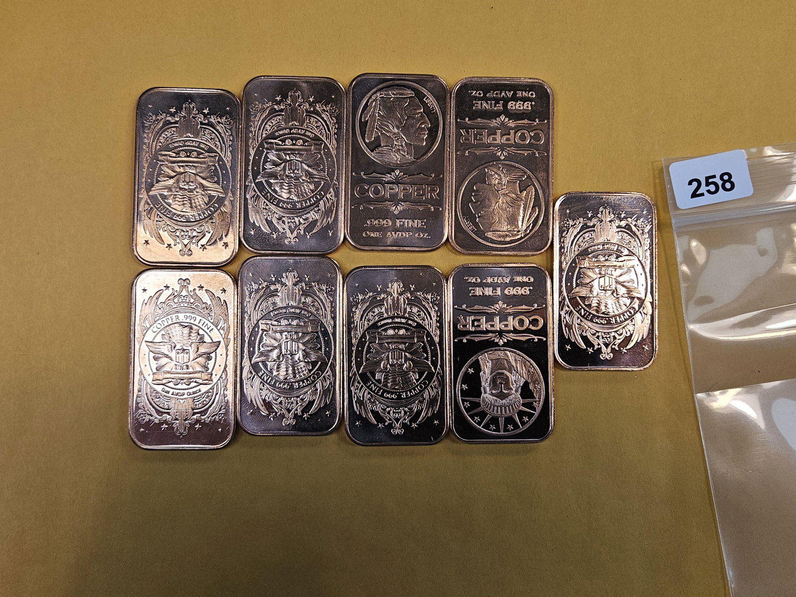 Nine .999 fine copper art bars - 3