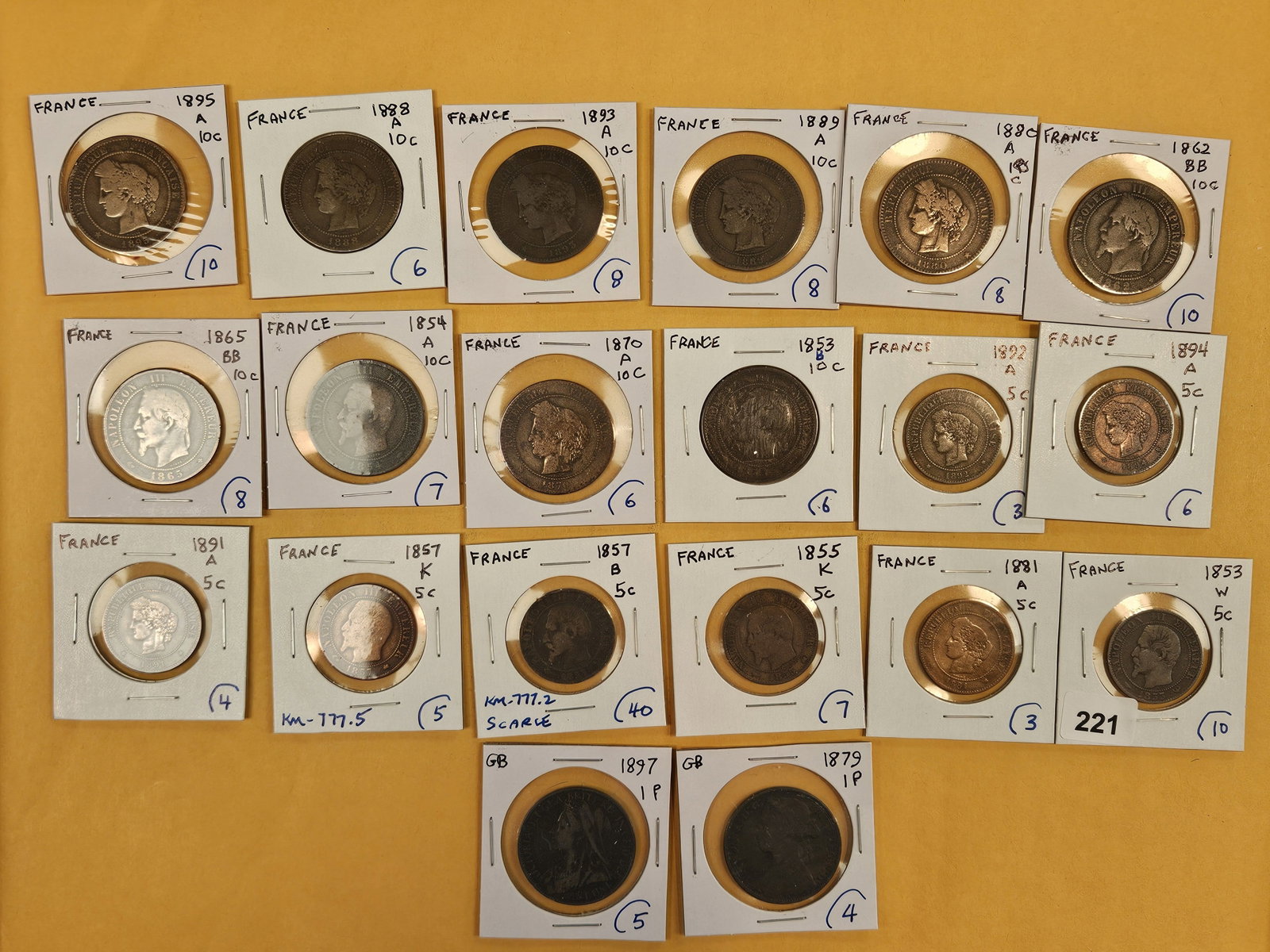 Twenty mixed World coins: Mostly France