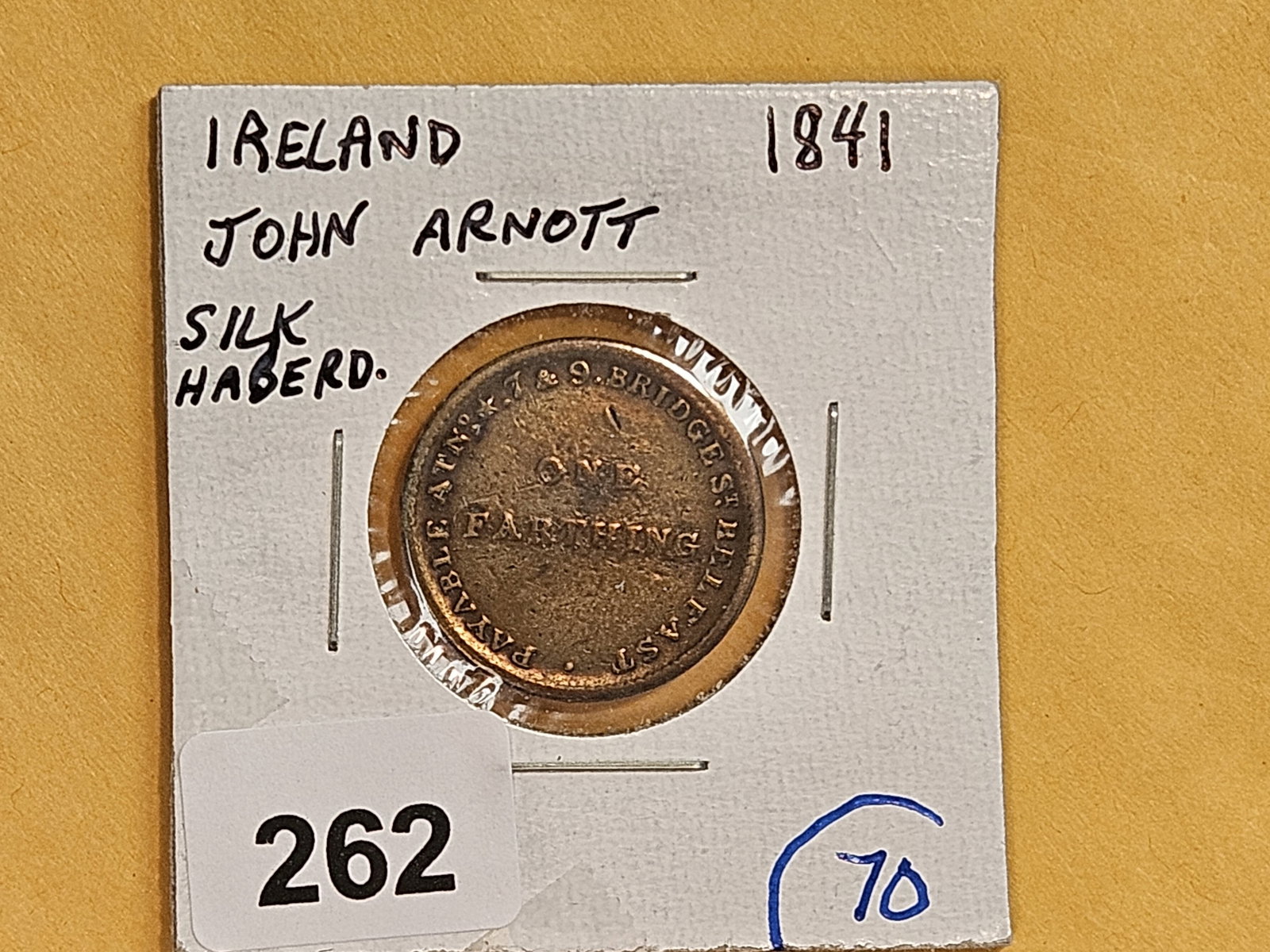 Very rare 1841 Ireland Merchant's Store Card Farthing - 2