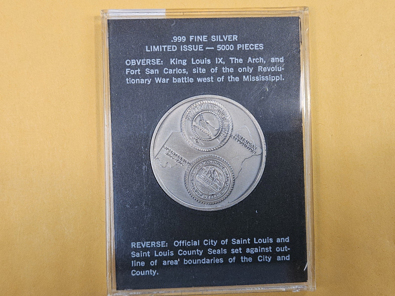 Official St Louis .999 Fine Silver Bicentennial Medal - 3