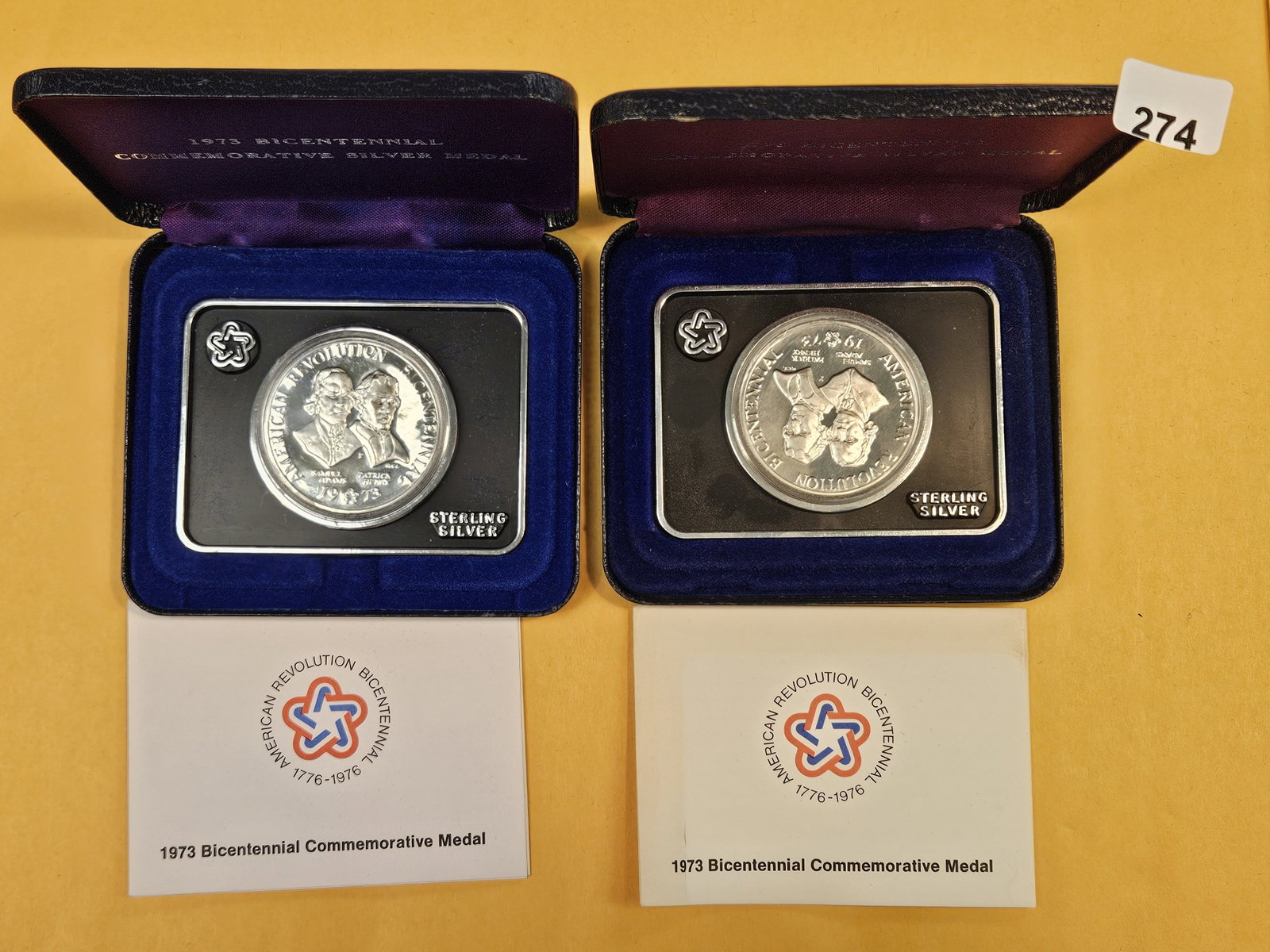 Two 1973 Bicentennial Commemorative Sterling Silver Medals: Both in OGP with COA