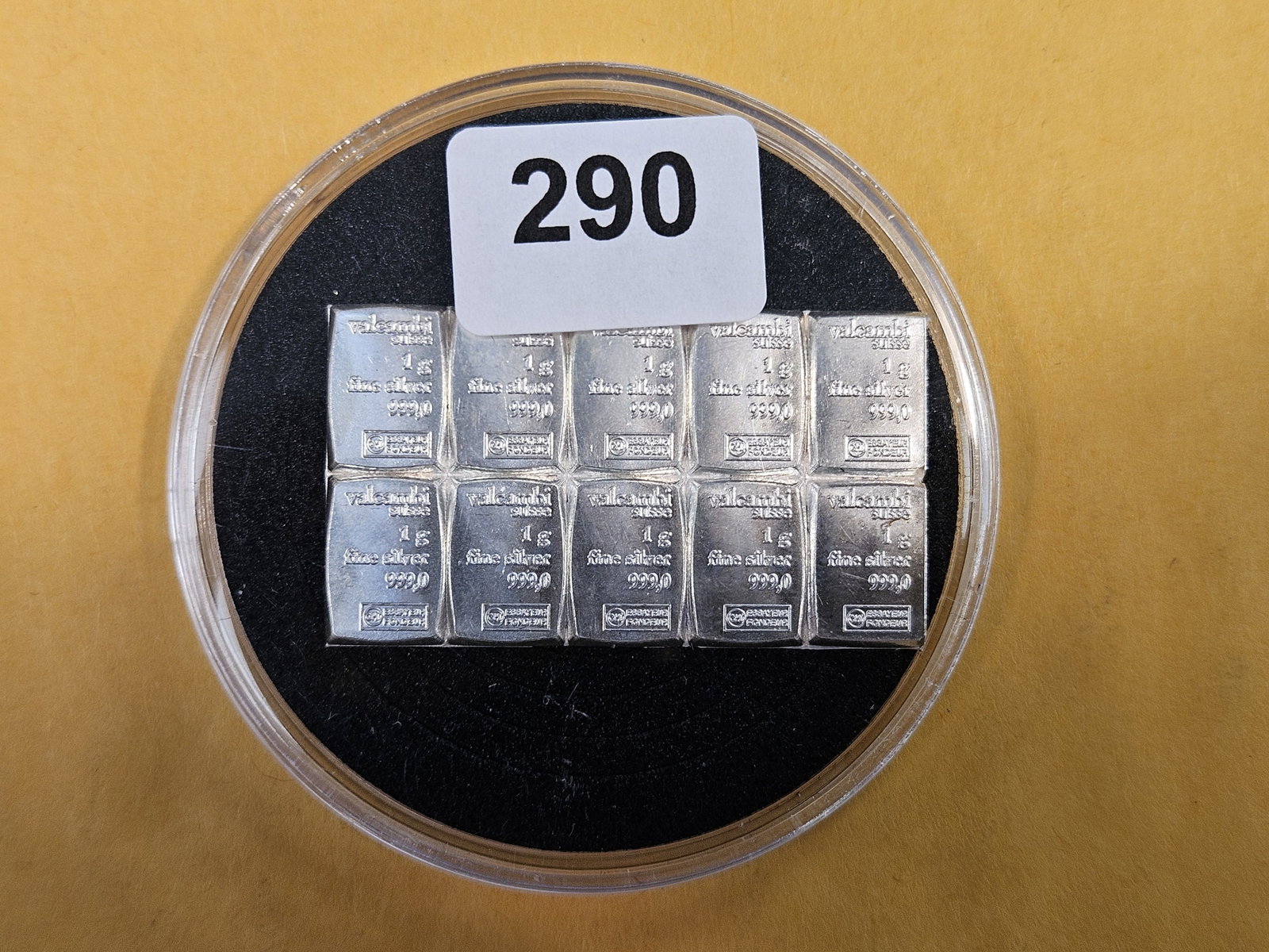 Ten One-gram, Valcambi Suisse .999 fine silver bars: Fractional silver