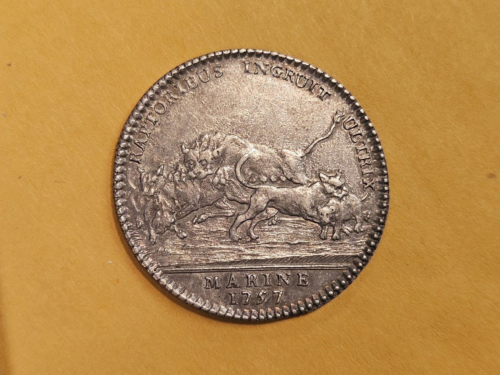 * Very Scarce * 1757 Louis XV Silver Jeton in AU-UNC - 10
