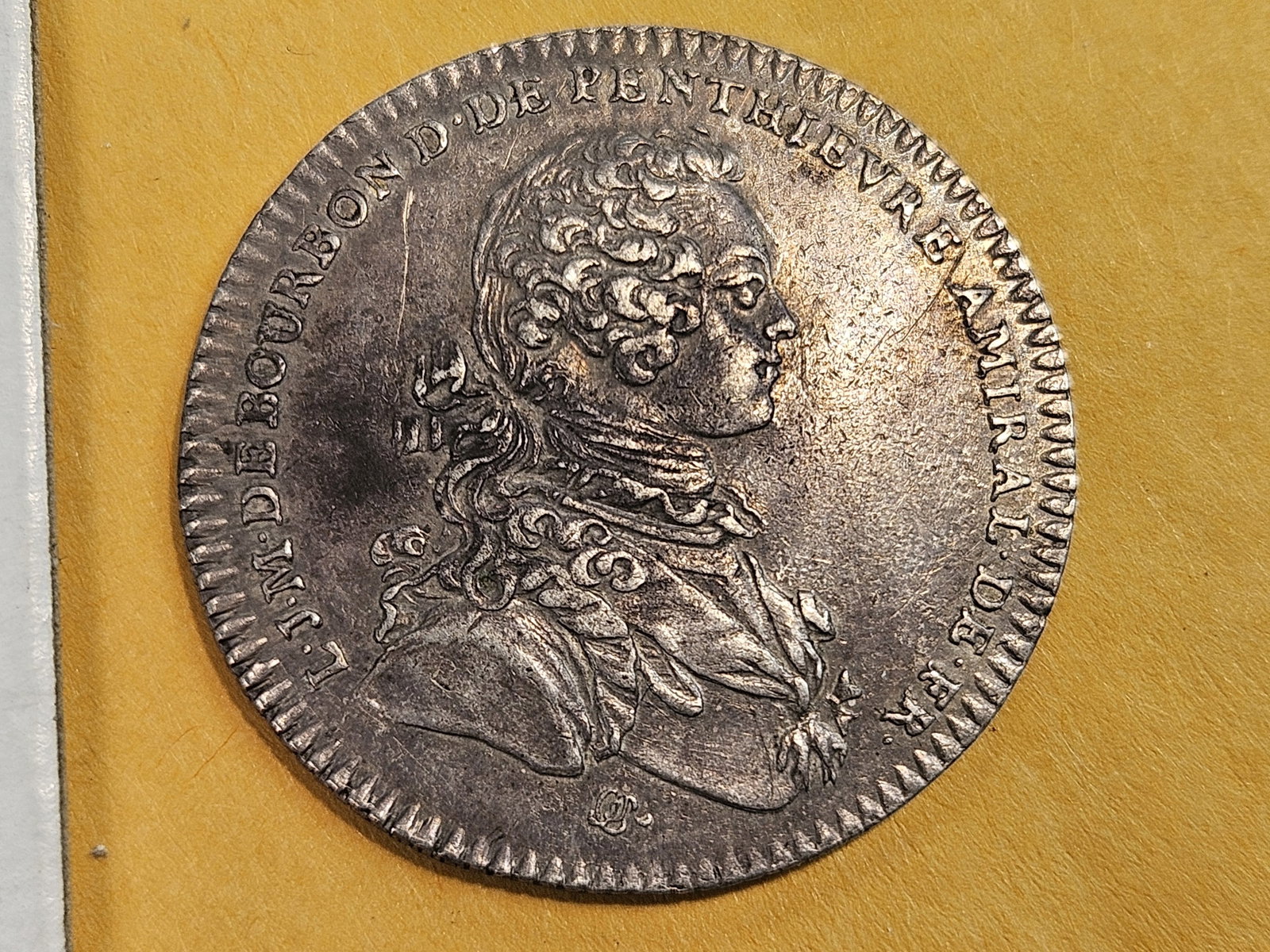 * Very Scarce * 1757 Louis XV Silver Jeton in AU-UNC: Marine. Rare! Issued during the 7 years War