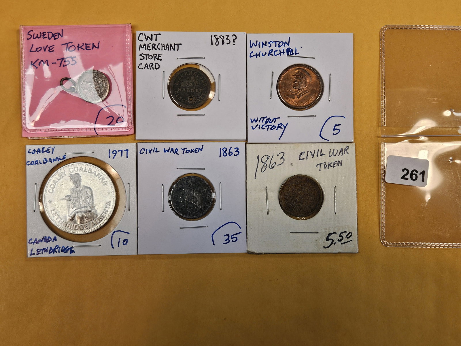 Six nice mixed Tokens: Silver Love Token, Civil War Tokens and more