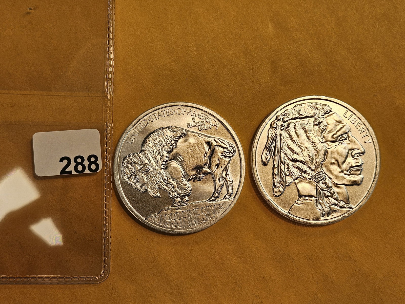 Two 1-Troy ounce .999 fine silver art rounds: Buffalo