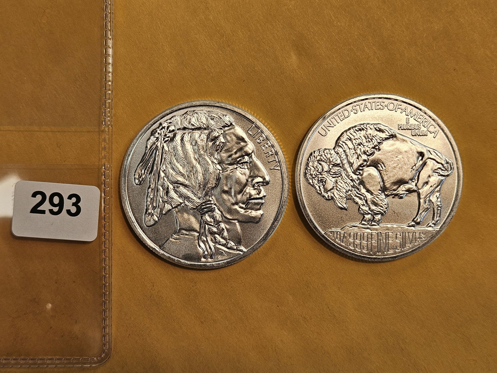 Two 1-Troy ounce .999 fine silver art rounds: Buffalo
