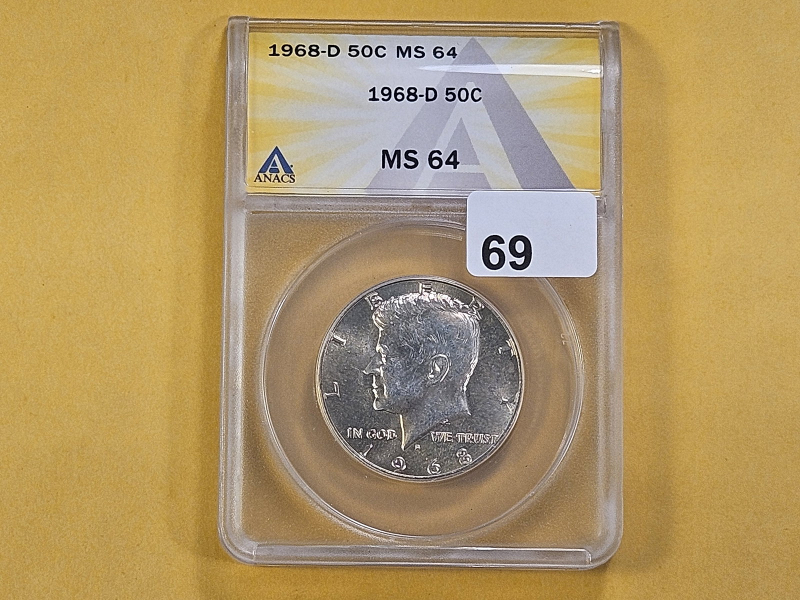 ANACS 1968-D Kennedy Silver Half Dollar in Proof 64 - 2
