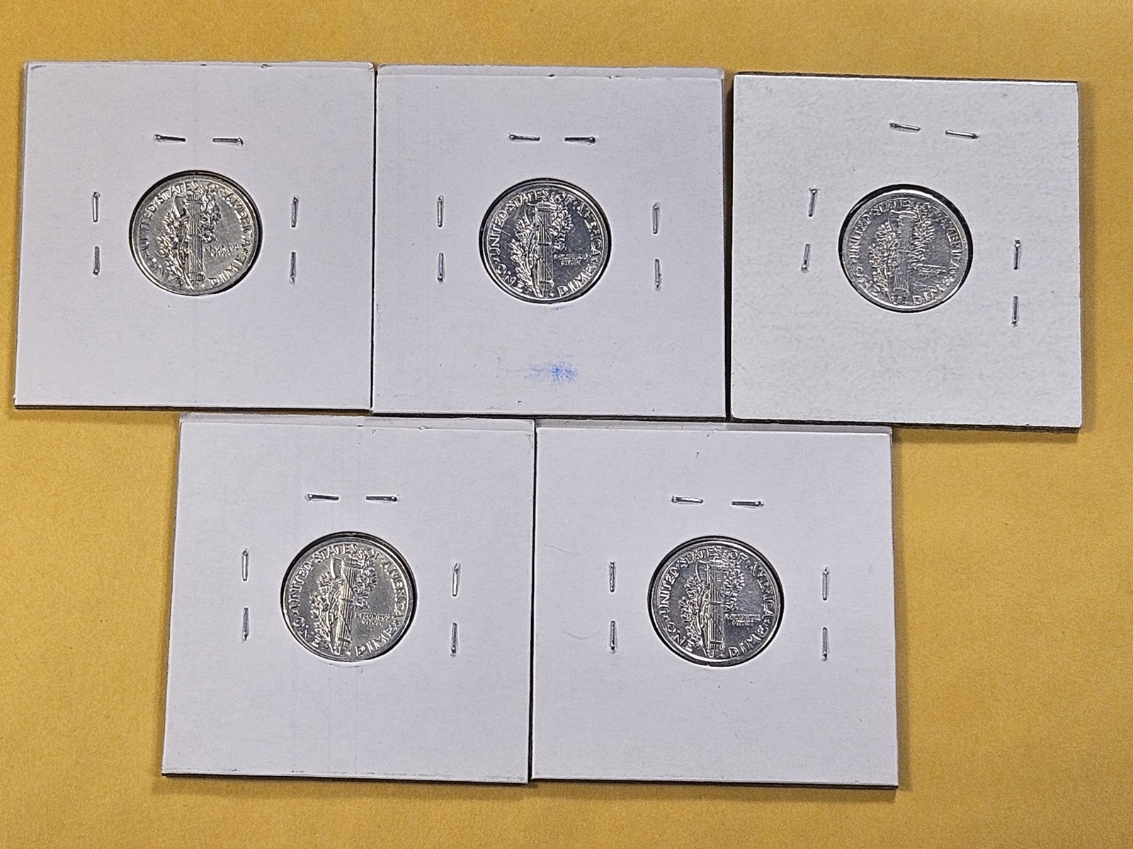 Five About Uncirculated to Brilliant Uncirculated Mercury Silver Dimes - 7