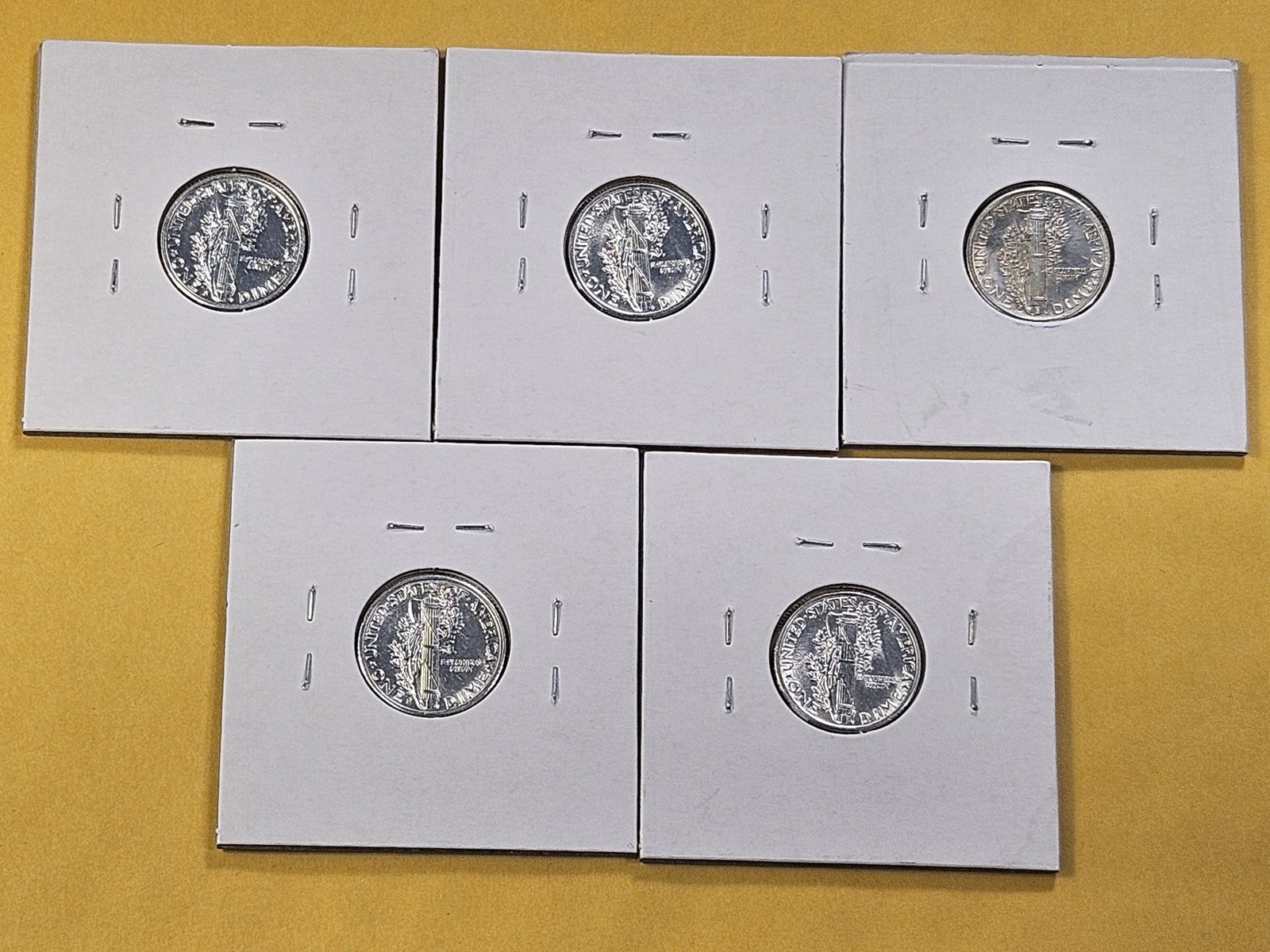 Five About Uncirculated to Brilliant Uncirculated Mercury Silver Dimes - 7