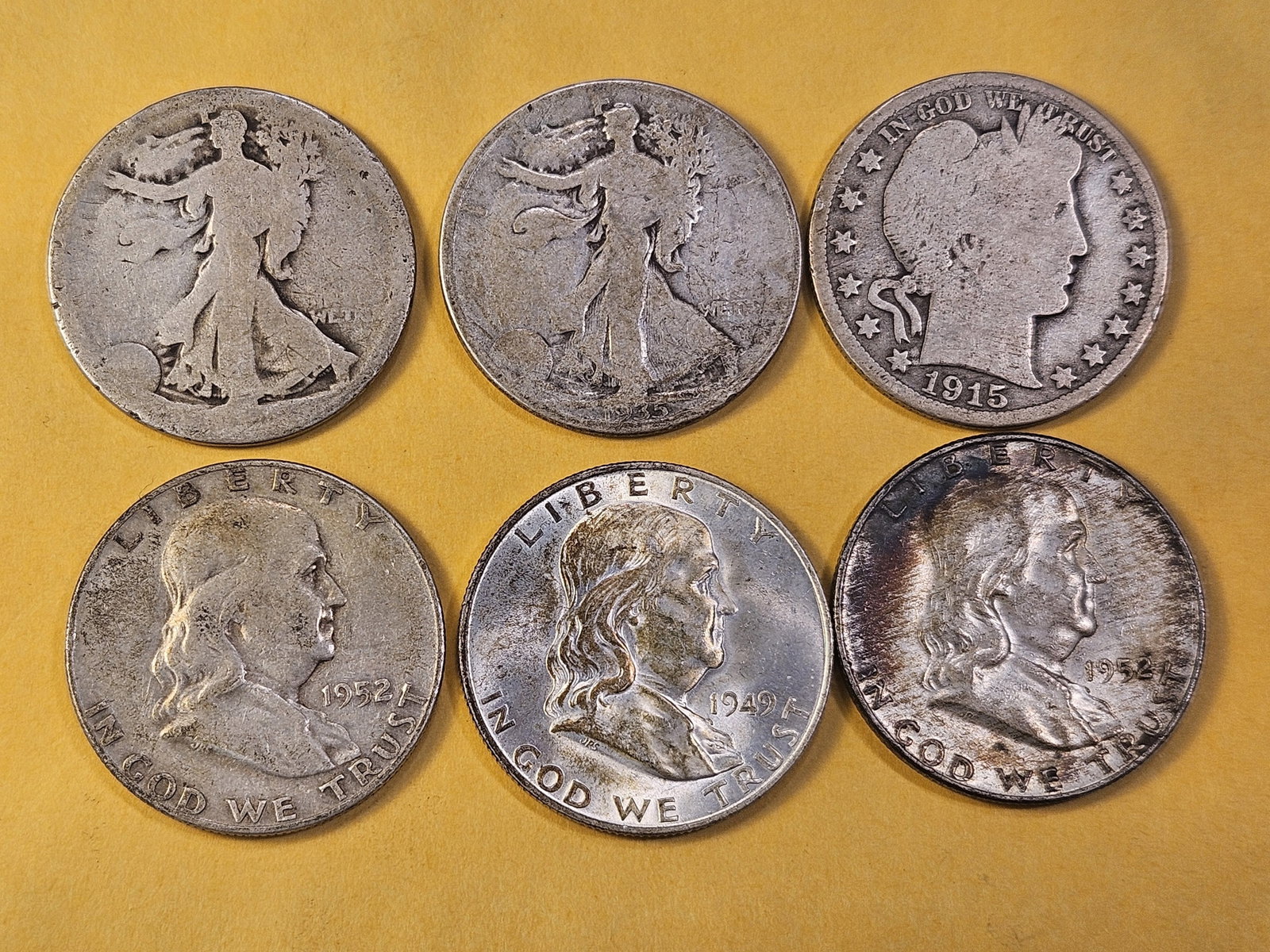 Six Mixed United States Silver Half Dollars - 2