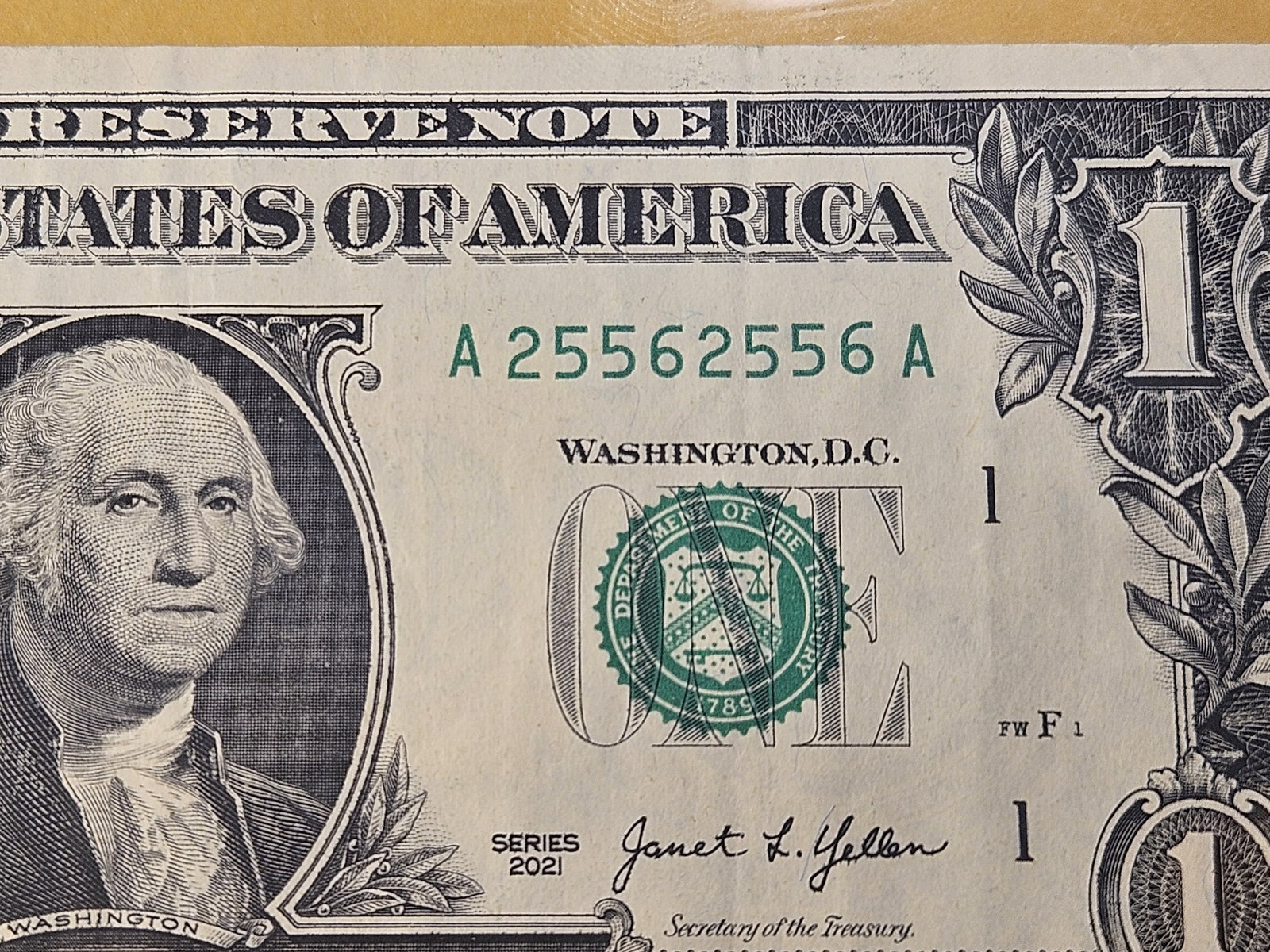 Fun Serial Number! Series 2021 One Dollar Federal Reserve Note - 2
