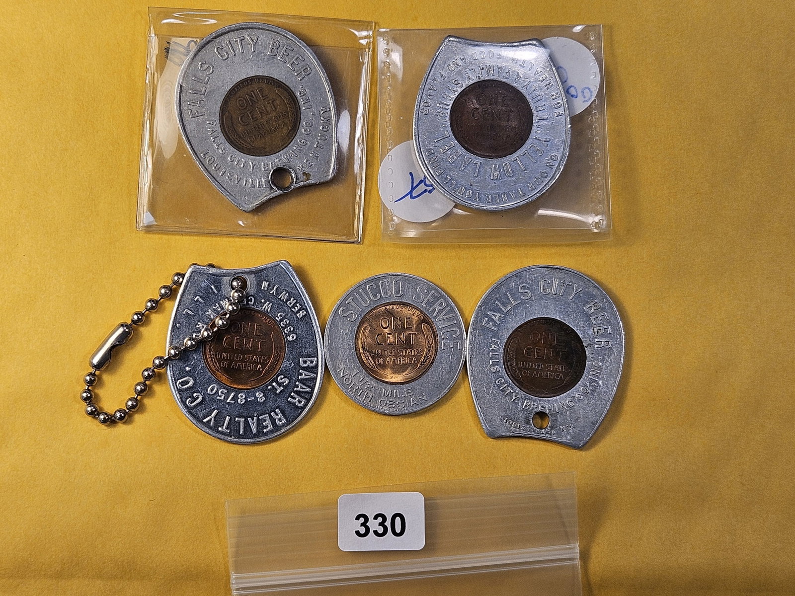 Five Encased Wheat Cent Tokens - 7
