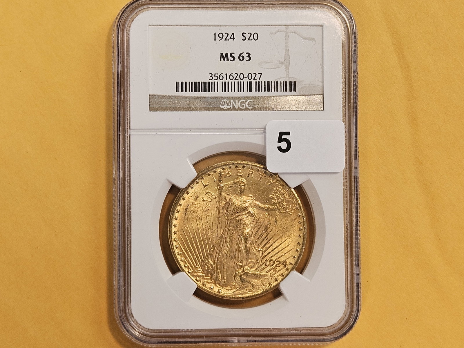GOLD! NGC 1924 Saint Gaudens Gold Twenty Dollars in Mint State 63 - 2