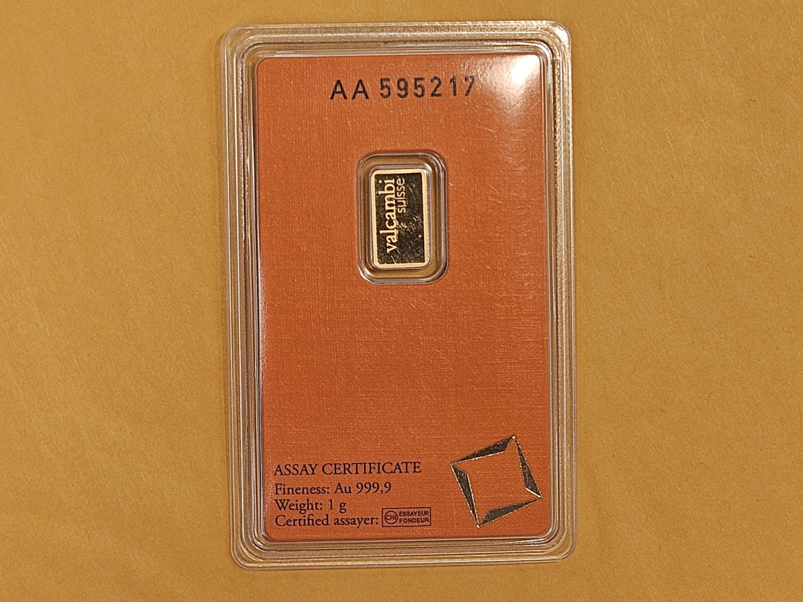 GOLD! Valcambi Suisse One Gram .9999 fine gold bar - 3