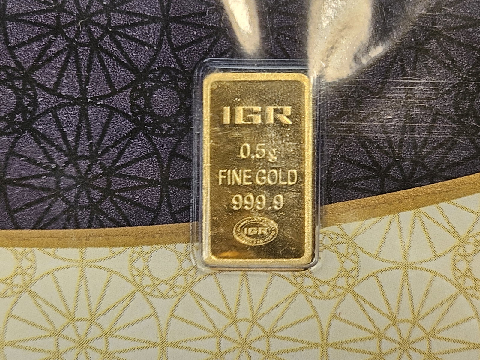 GOLD! IGR One-Half Gram .9999 fine gold bar: In original assay certificate holder