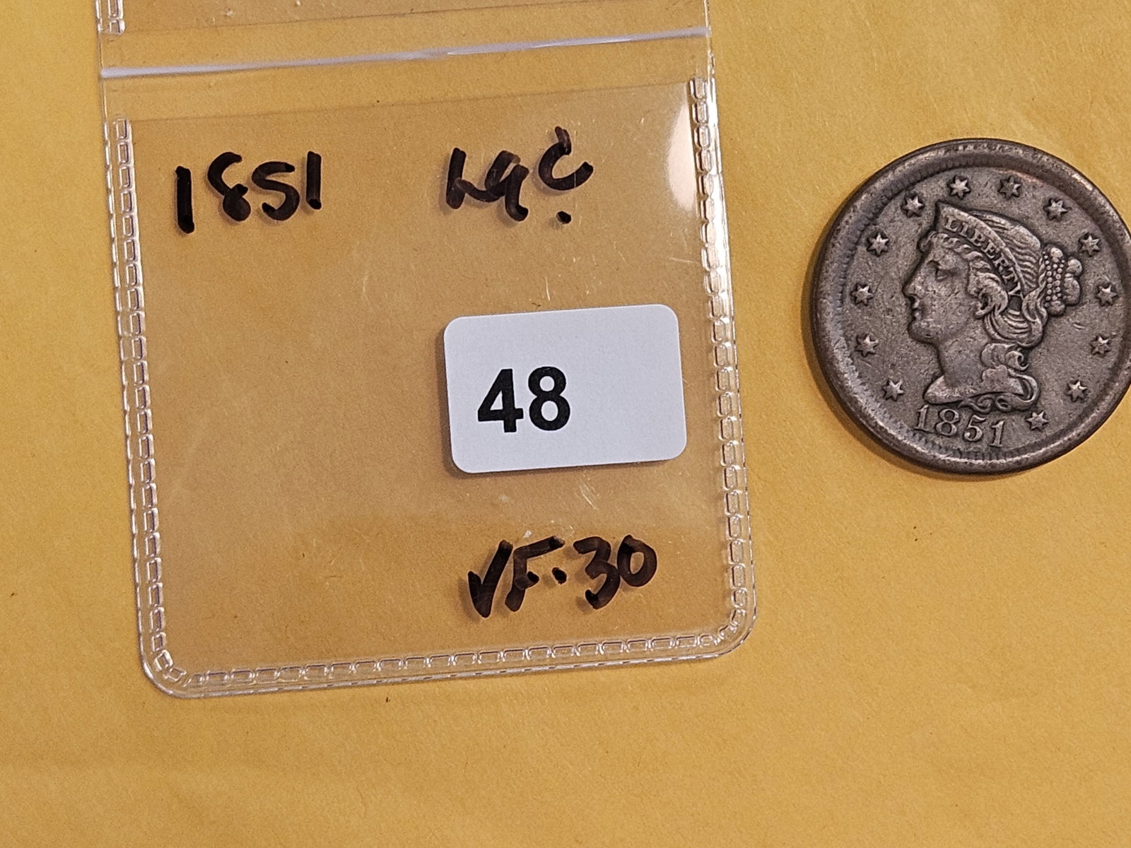1851 Braided Hair Large Cent in Very Fine - 30 - 2