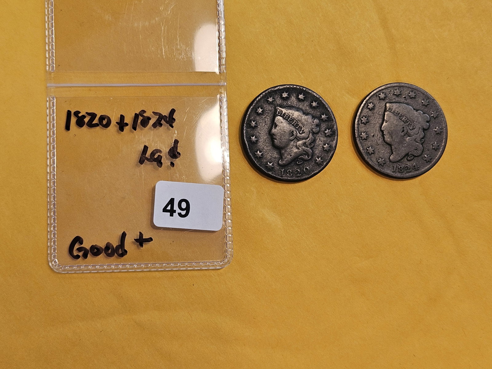 1820 and 1824 Coronet Head Large Cent - 2