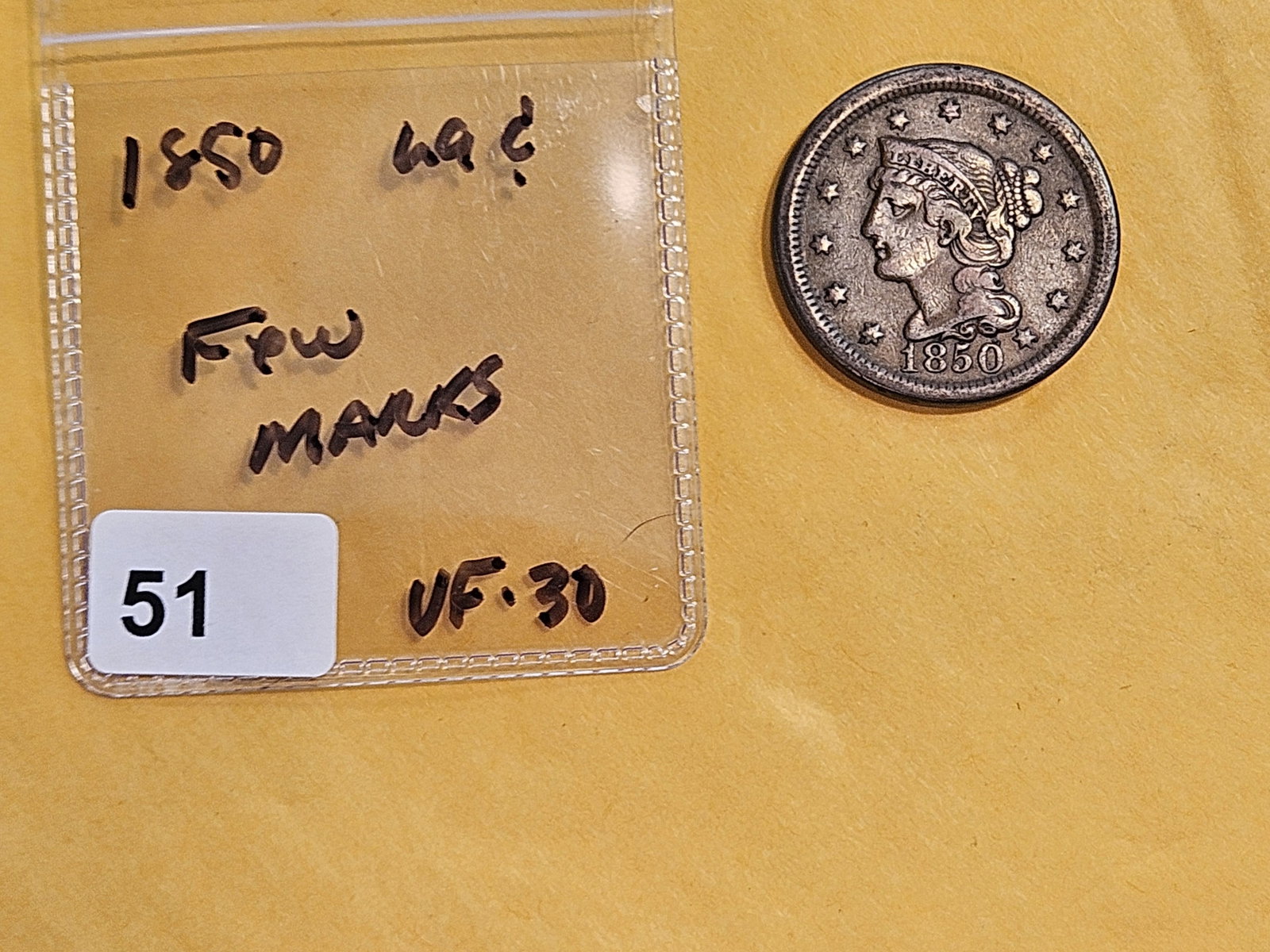 1850 Braided Hair Large Cent in Very Fine - 30 - 2