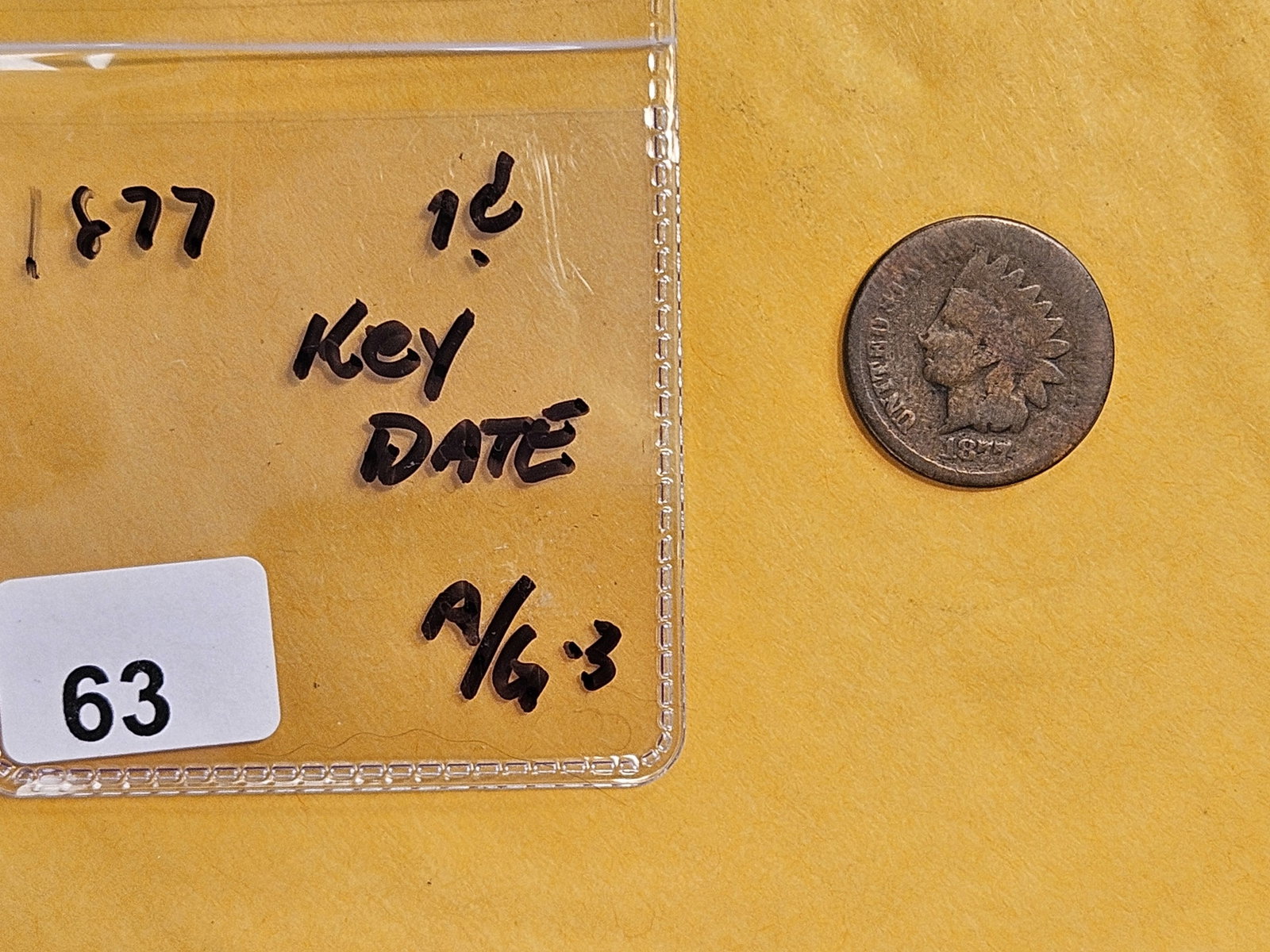 ** KEY DATE ** 1877 Indian Cent in About Good plus - 2