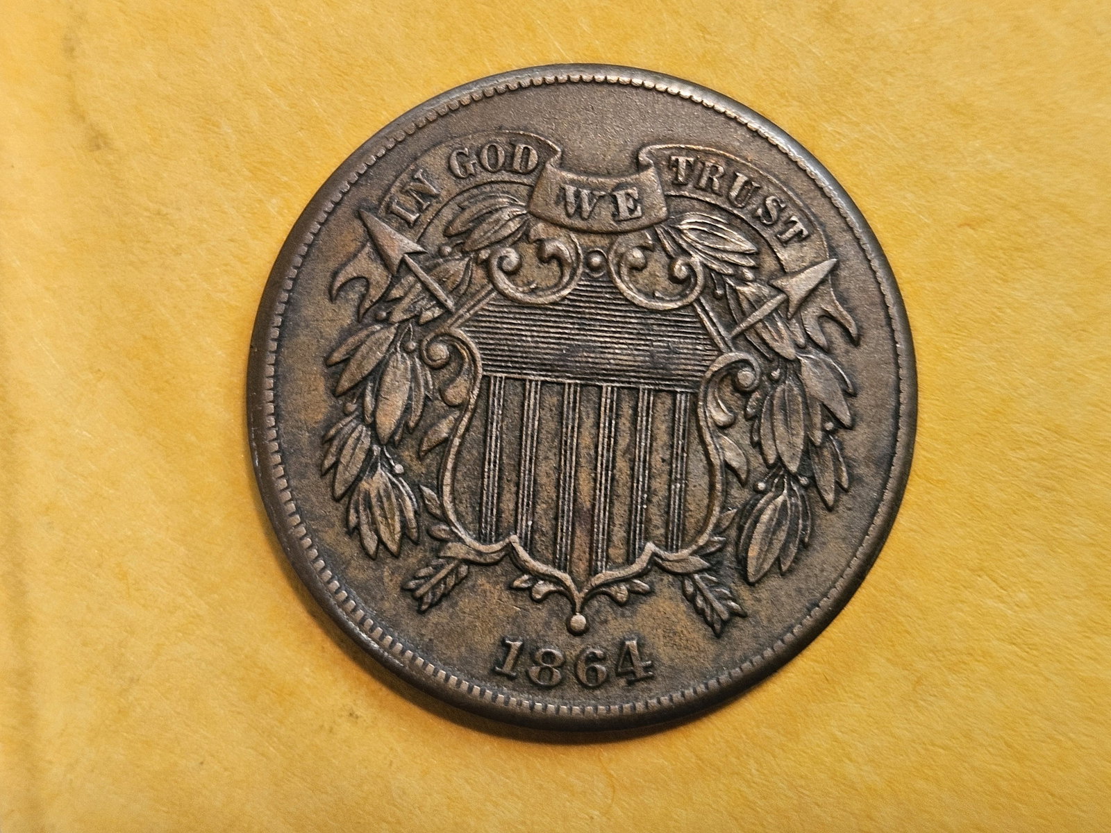 1864 Two Cent piece in About Uncirculated - 3