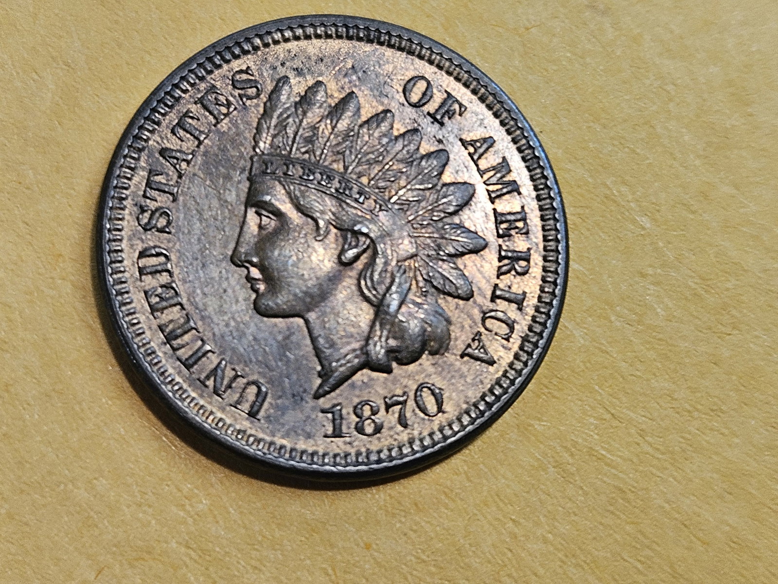 ** Semi-key 1870 Indian Cent in Choice Brilliant Uncirculated Red-Brown - 6