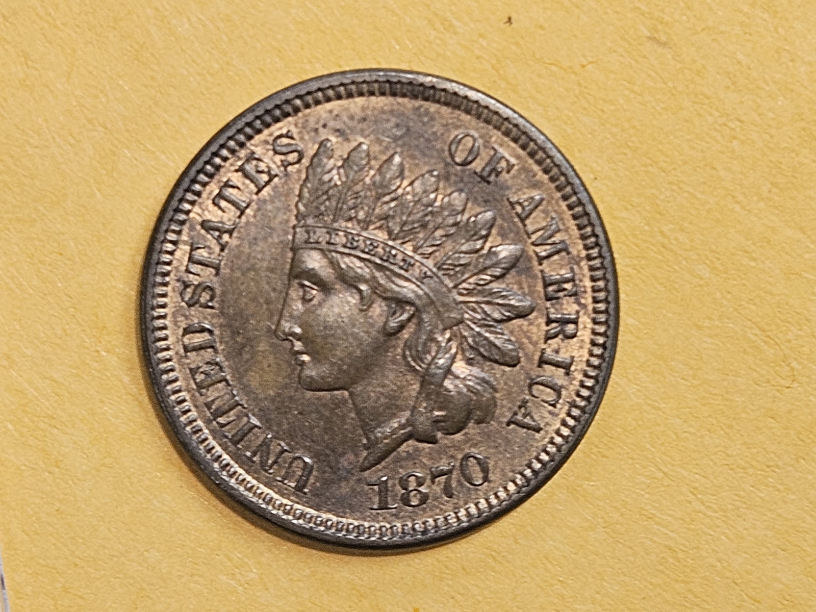 ** Semi-key 1870 Indian Cent in Choice Brilliant Uncirculated Red-Brown - 8