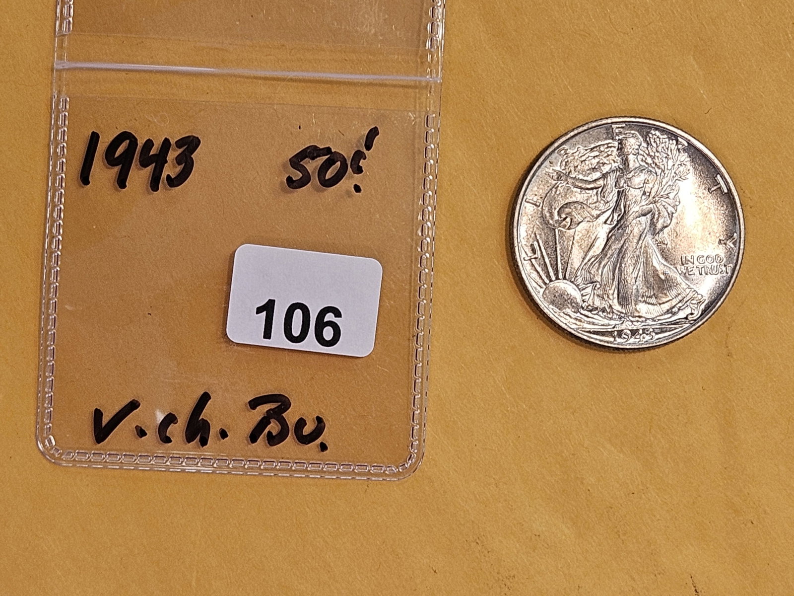 Very Choice Brilliant Uncirculated 1943 Walking Liberty Half Dollar - 2