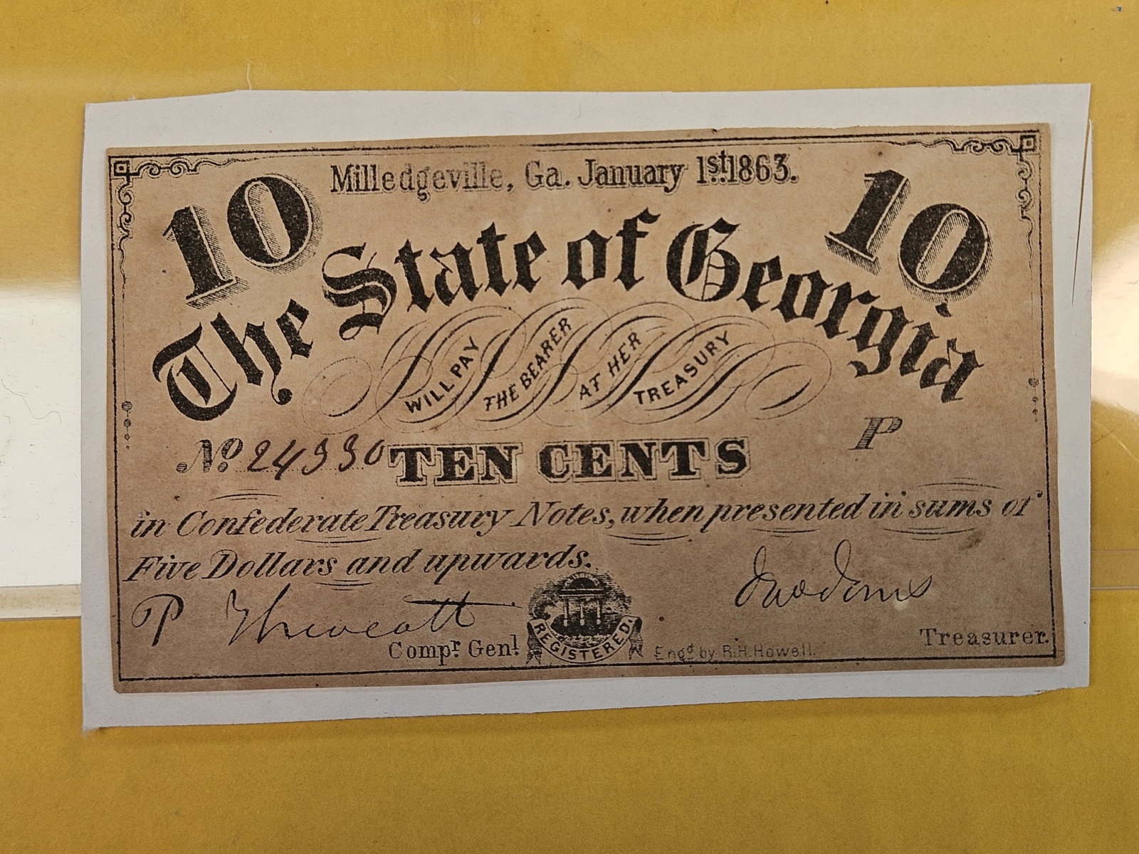 1863 State of Georgia Ten Cents note in Extra Fine - details - 2
