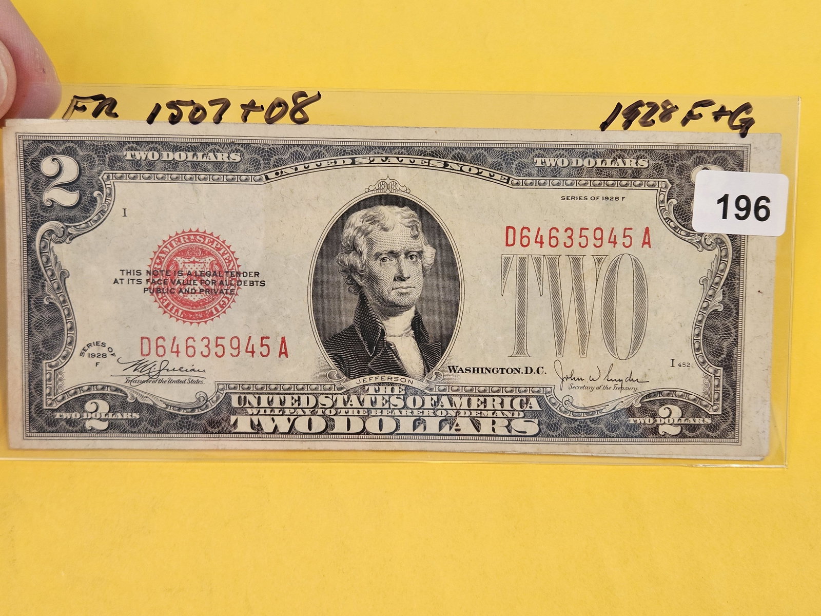 Two Crisp About Uncirculated plus 1928 Two Dollar Red Seal US Notes: FR 1507 and 1508