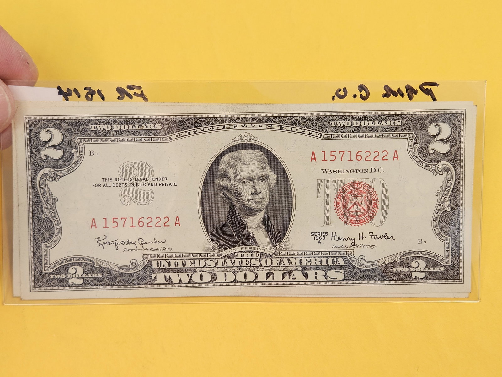Two Crisp Uncirculated Series 1963-A Two Dollar Red Seal US Notes - 2