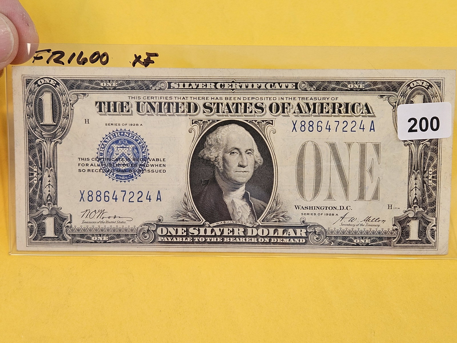 Crisp Extra Fine Series of 1928-A One Dollar Silver Certificate: FUNNY BACK! FR 1600