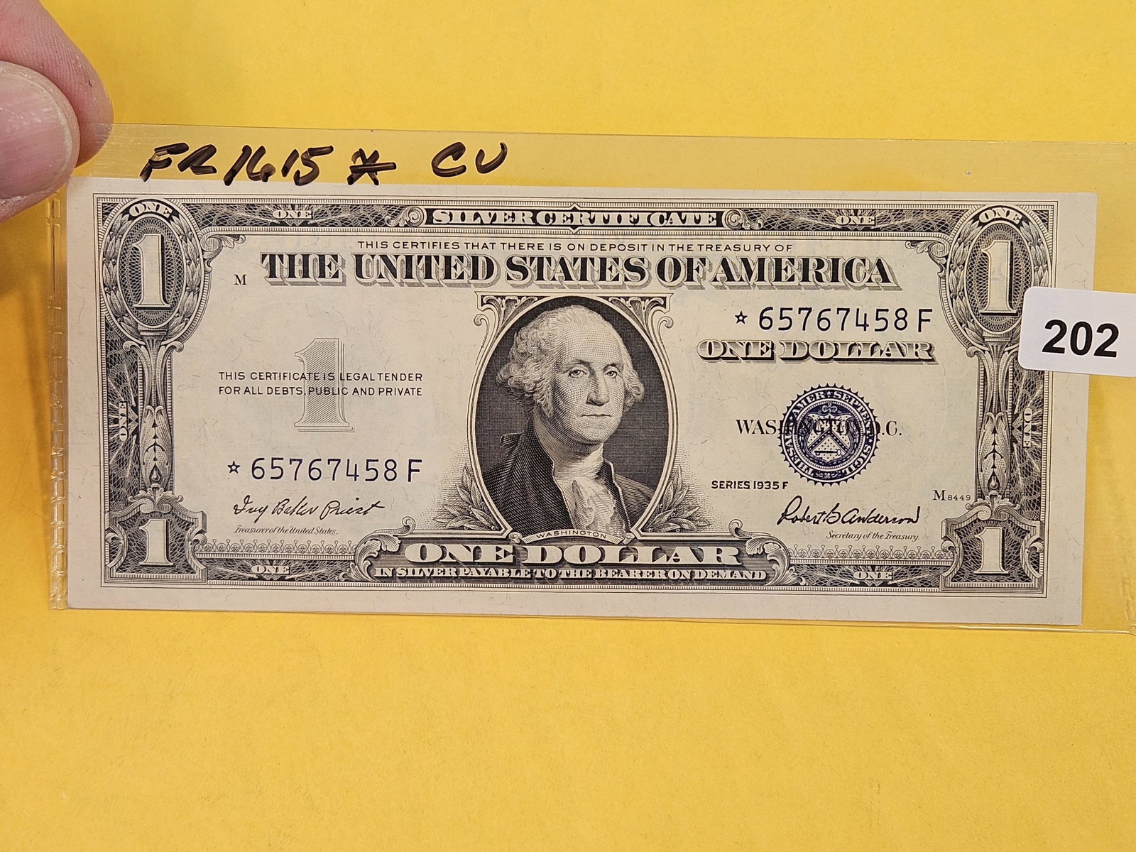 Crisp Uncirculated Series 1935-F One Dollar Silver Certificate STAR note: FR 1615 STAR Replacement