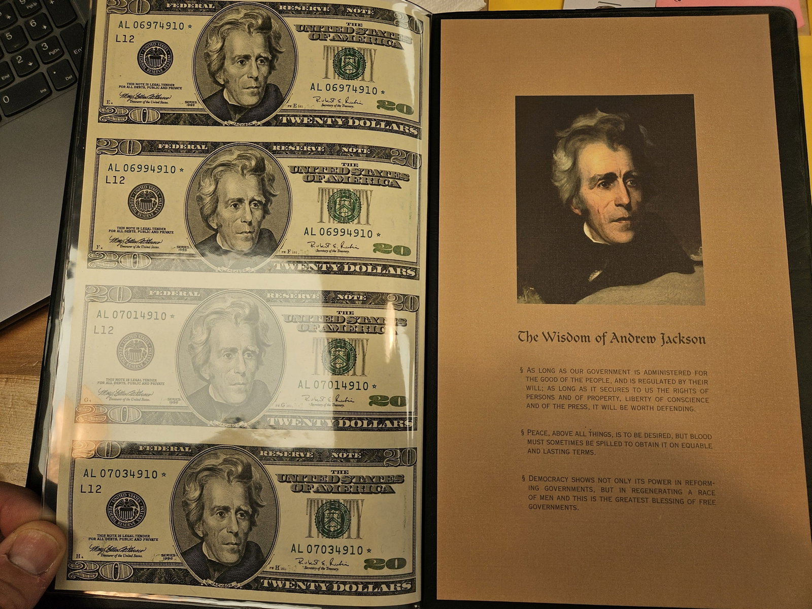 Uncut Sheet of Crisp Uncirculated Twenty Dollar Star Replacement notes - 2