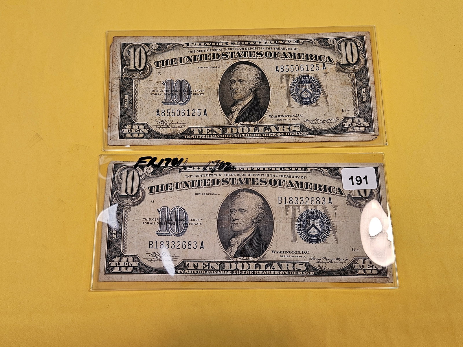 Three $10 Series of 1934-A Silver Certificates - 2