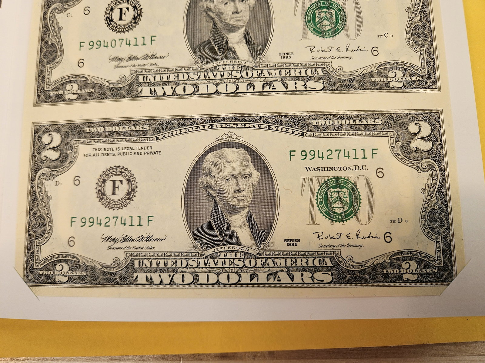 Uncut Sheet of Crisp Uncirculated Two Dollar FRNs - 3
