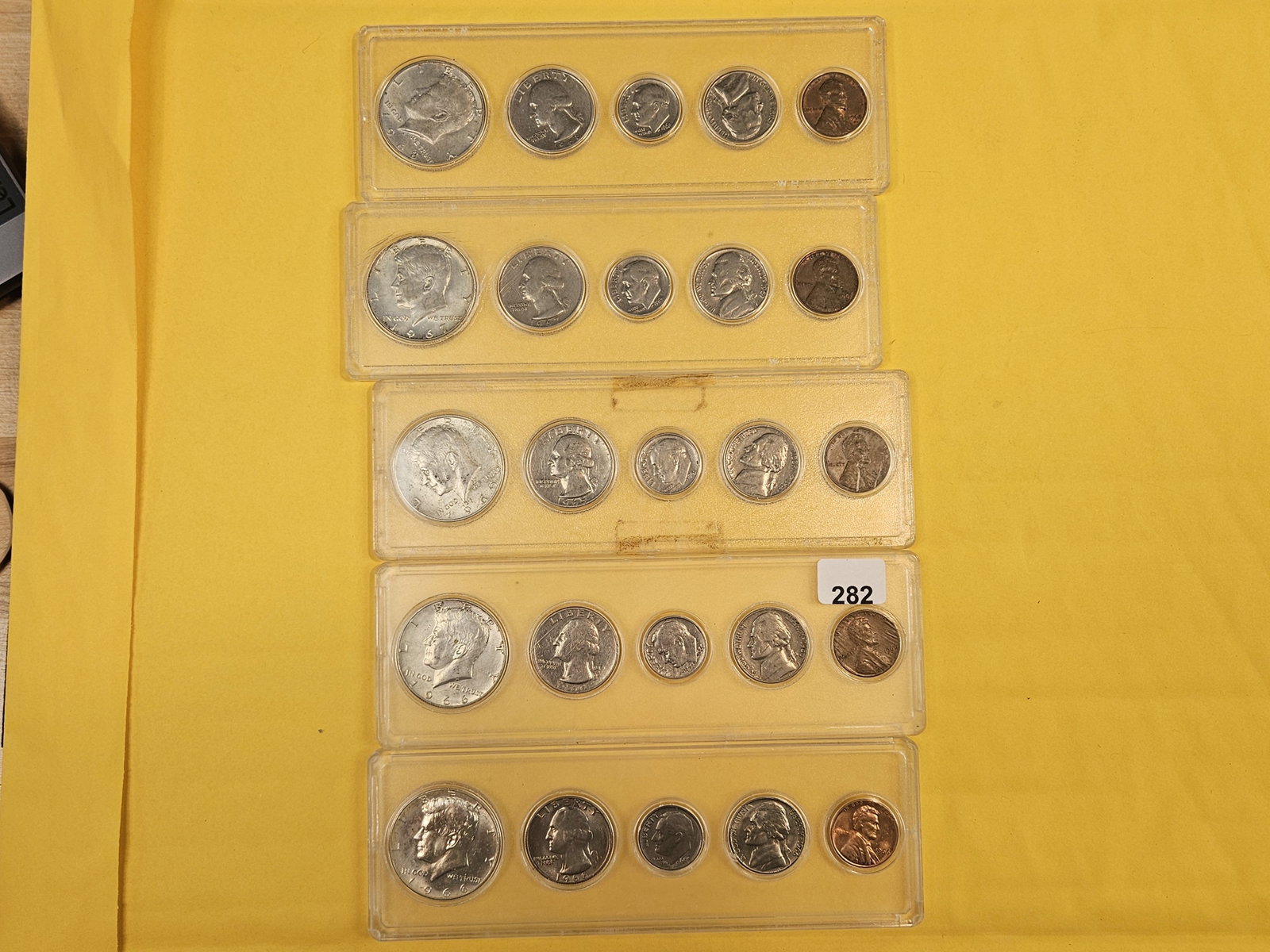 Five US MINT Year Type sets in Whitman holders: 1966 through 1968. All with the silver Kennedy 40% half dollar