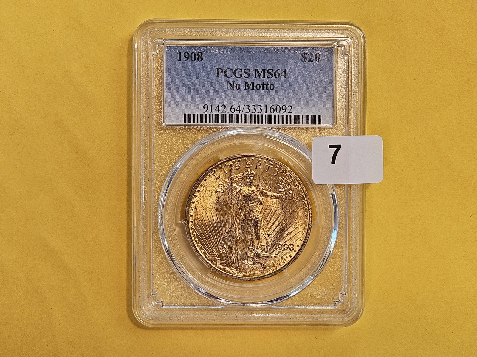 GOLD! PCGS 1908 No Motto Saint Gaudens Twenty Dollars in Mint State 64 - 2