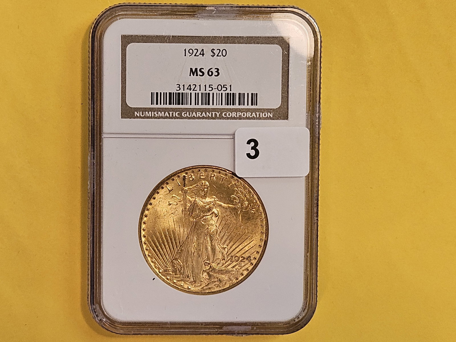 GOLD! NGC 1924 Saint Gaudens Twenty Dollars in Mint State 63 - 2